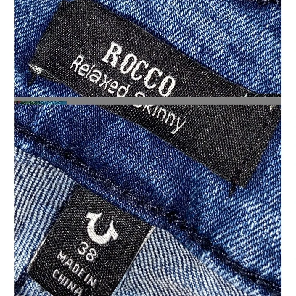 True Religion Rocco Relaxed Skinny Jeans Men's Size 38 Blue Paint Splatter Denim